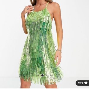 lime green sequin disco dress